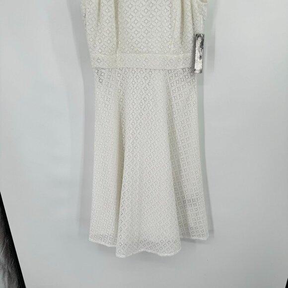 Tahari white eyelet Sleeveless Dress Womens Size 10 cotton mock neck tie new - Picture 3 of 14